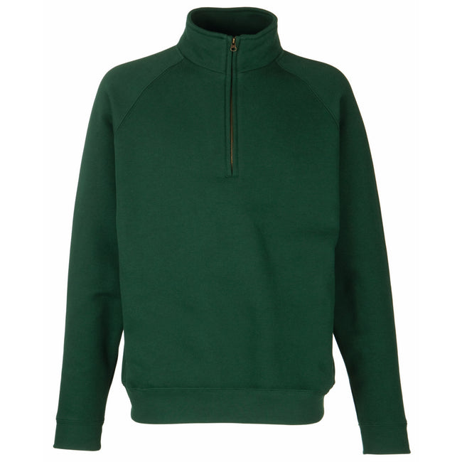 Bottle Green - Front - Fruit Of The Loom Mens Zip Neck Sweatshirt