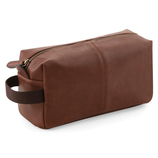 Tan - Front - Quadra NuHide Faux Leather Washbag