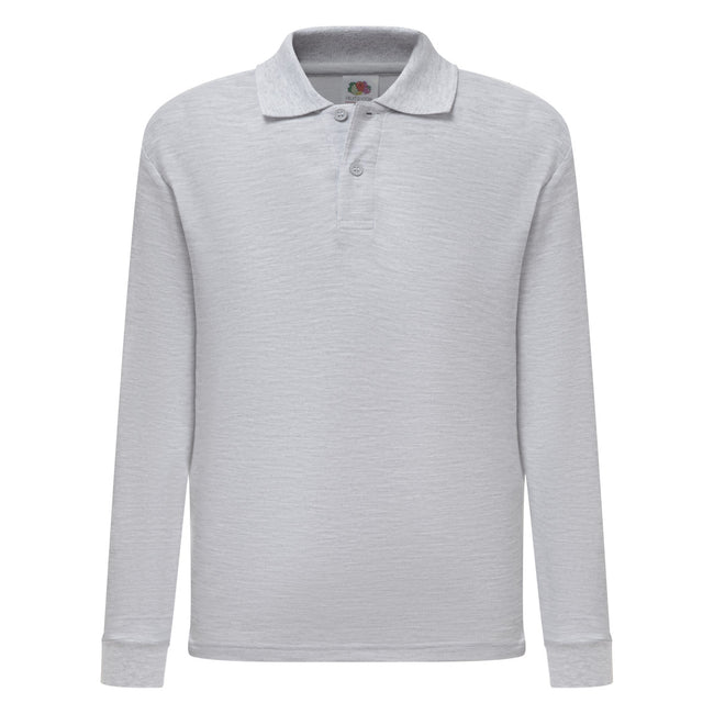 Dark Heather - Front - Fruit Of The Loom Childrens Long Sleeve 65-35 Pique Polo - Childrens Polo Shirts