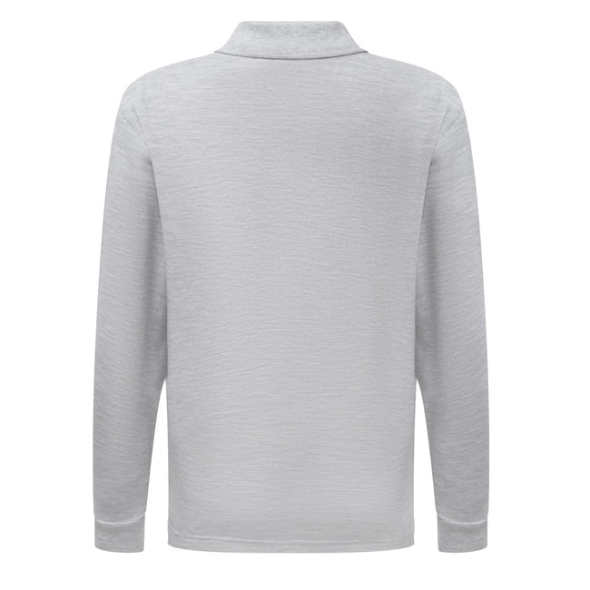 Dark Heather - Back - Fruit Of The Loom Childrens Long Sleeve 65-35 Pique Polo - Childrens Polo Shirts