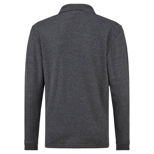 Heather Grey - Back - Fruit Of The Loom Childrens Long Sleeve 65-35 Pique Polo - Childrens Polo Shirts