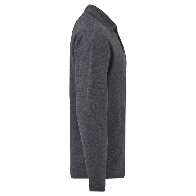 Heather Grey - Side - Fruit Of The Loom Childrens Long Sleeve 65-35 Pique Polo - Childrens Polo Shirts
