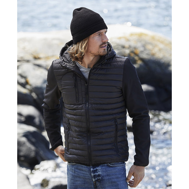 Black - Back - Teejays Mens Hooded Full Zip Crossover Jacket