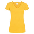 Gold - Front - Womens-Ladies Value Fitted V-Neck Short Sleeve Casual T-Shirt