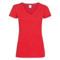 Bright Red - Front - Womens-Ladies Value Fitted V-Neck Short Sleeve Casual T-Shirt