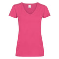 Hot Pink - Front - Womens-Ladies Value Fitted V-Neck Short Sleeve Casual T-Shirt