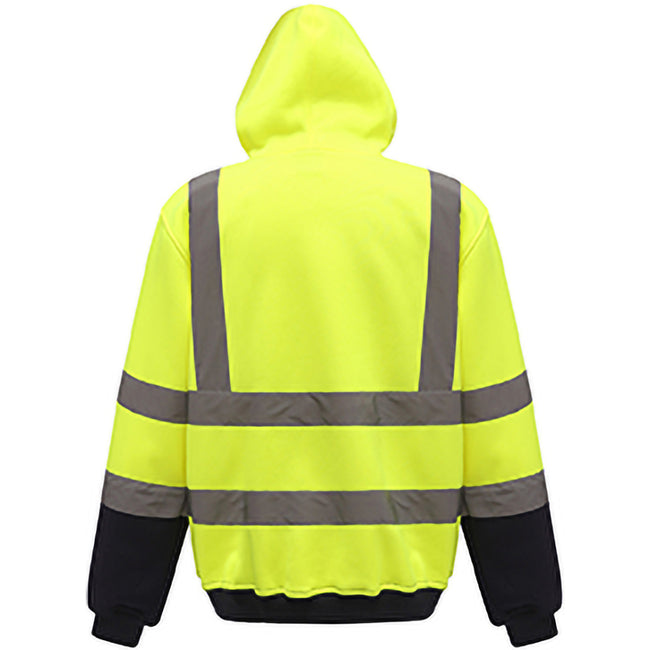 Hi Visibility Yellow-Admiral Navy - Back - Yoko Mens Hi Vis Reflective Hoodie