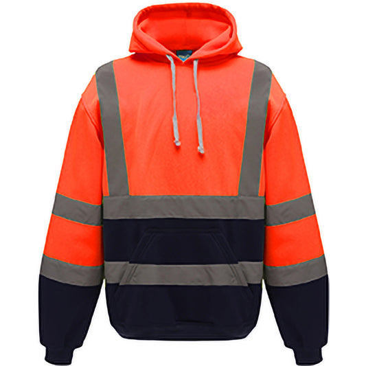 Hi Visibility Orange-Admiral Navy - Front - Yoko Mens Hi Vis Reflective Hoodie