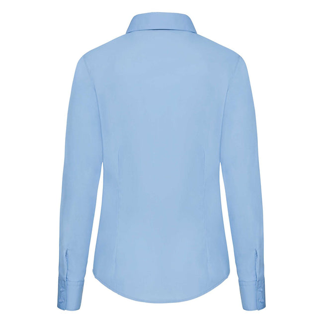 Mid Blue - Back - Fruit Of The Loom Ladies Lady-Fit Long Sleeve Poplin Shirt