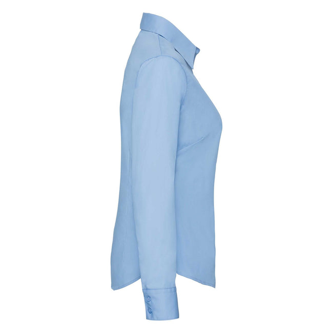 Mid Blue - Side - Fruit Of The Loom Ladies Lady-Fit Long Sleeve Poplin Shirt