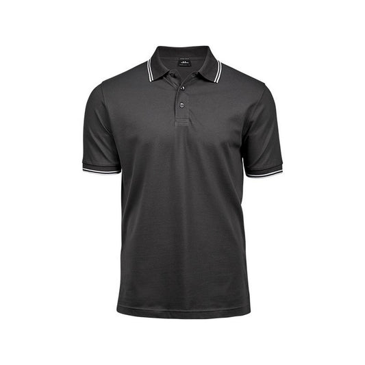 Dark Grey-White - Front - Tee Jays Mens Luxury Fashion Stripe Polo