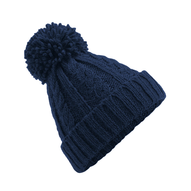 Navy Blue - Back - Beechfield Unsiex Adults Cable Knit Melange Beanie