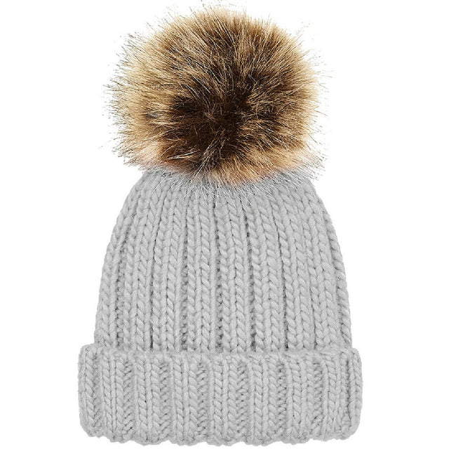 Light Grey - Back - Beechfield Junior Unisex PomPom Chunky Beanie