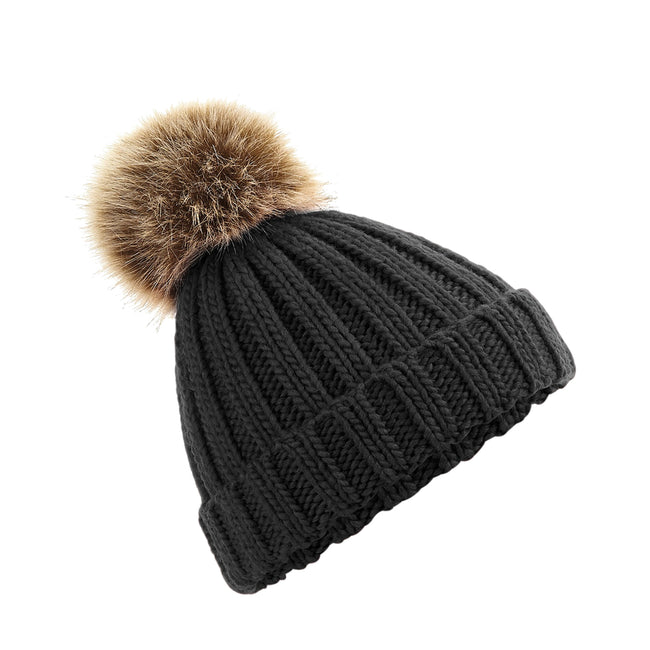 Black - Front - Beechfield Junior Unisex PomPom Chunky Beanie