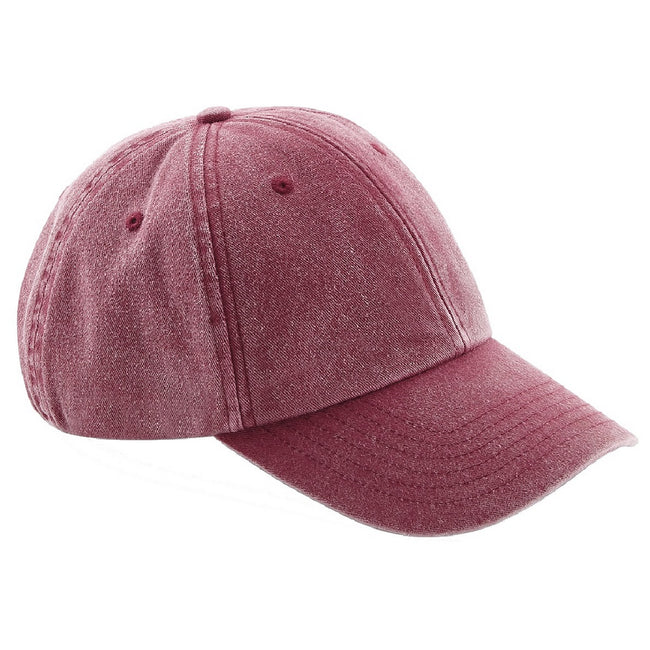 Vintage Red - Front - Beechfield Unisex Low Profile Vintage Denim-Look Cap (Pack of 2)