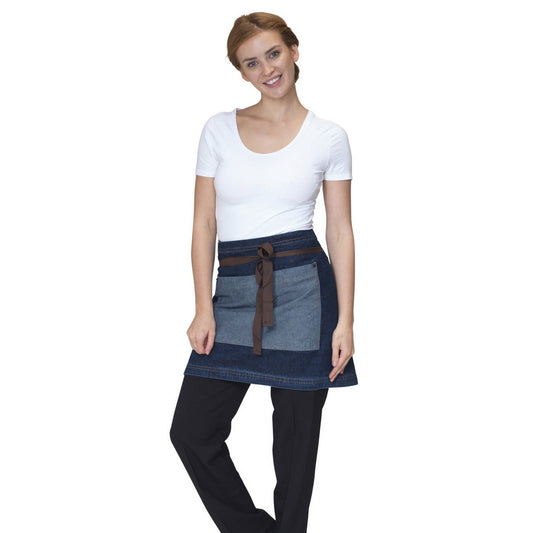Raw Blue Denim - Front - Dennys Washed Denim Contrast Waist Apron (Pack of 2)