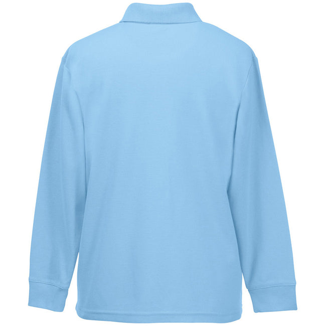 Sky Blue - Back - Fruit Of The Loom Childrens Long Sleeve 65-35 Pique Polo - Childrens Polo Shirts (Pack of 2)