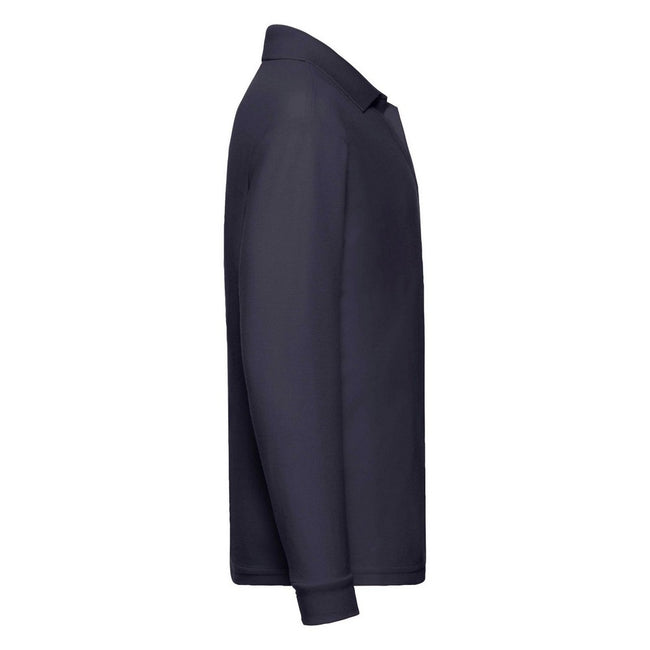 Deep Navy - Back - Fruit Of The Loom Childrens Long Sleeve 65-35 Pique Polo - Childrens Polo Shirts (Pack of 2)