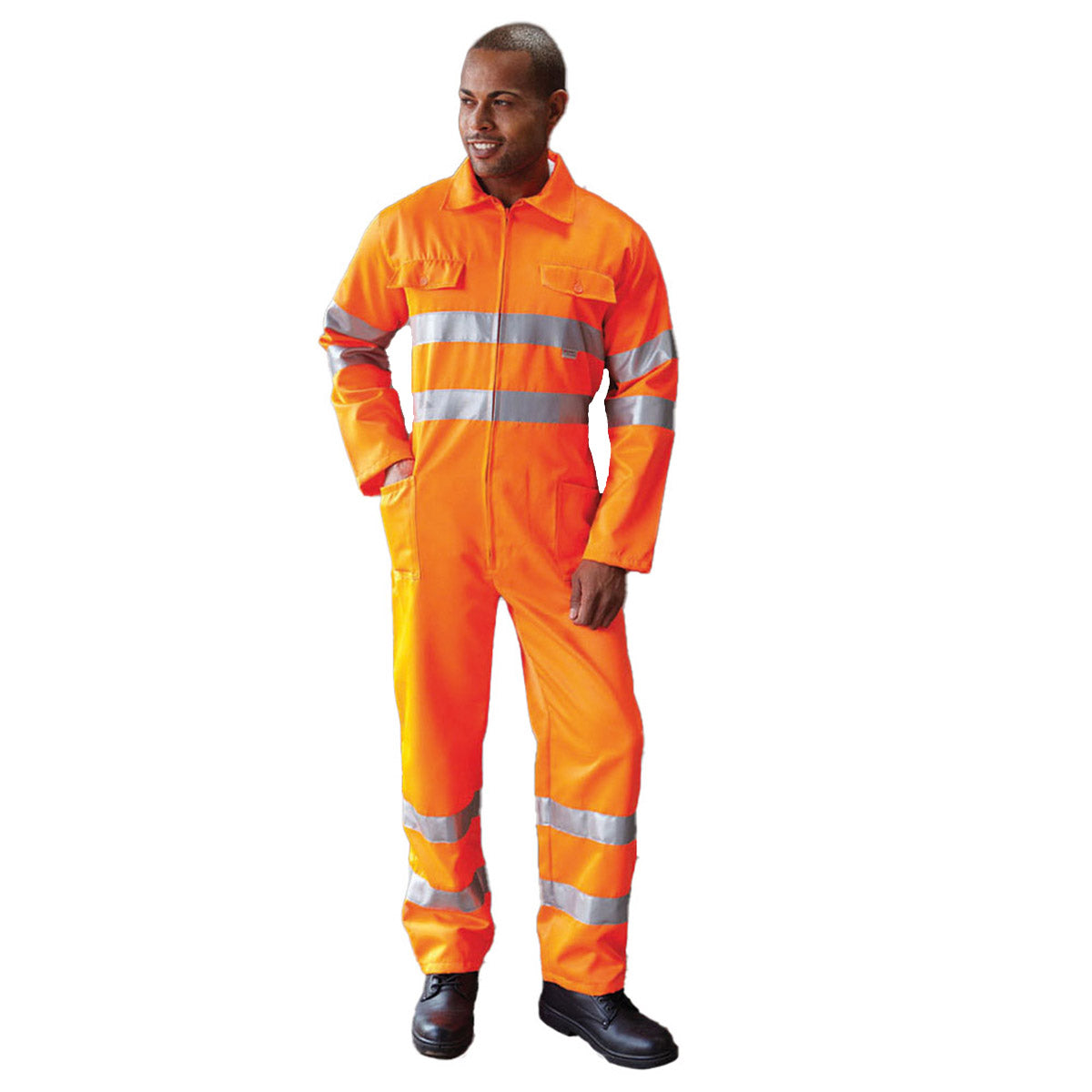Hi Vis Orange - Side - Yoko Hi-Vis Polycotton Coverall - Mens Workwear (Pack of 2)