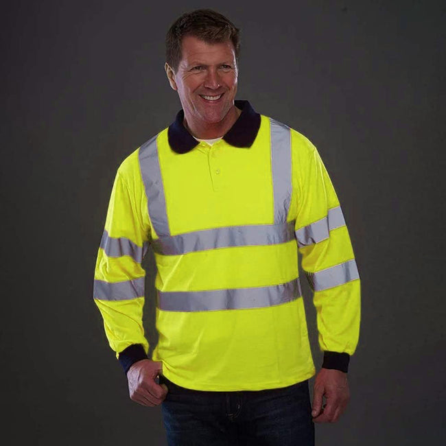 Hi-Vis Yellow - Back - Yoko Ladies-Womens Hi-Vis Long Sleeve Polo Shirt (Pack of 2)