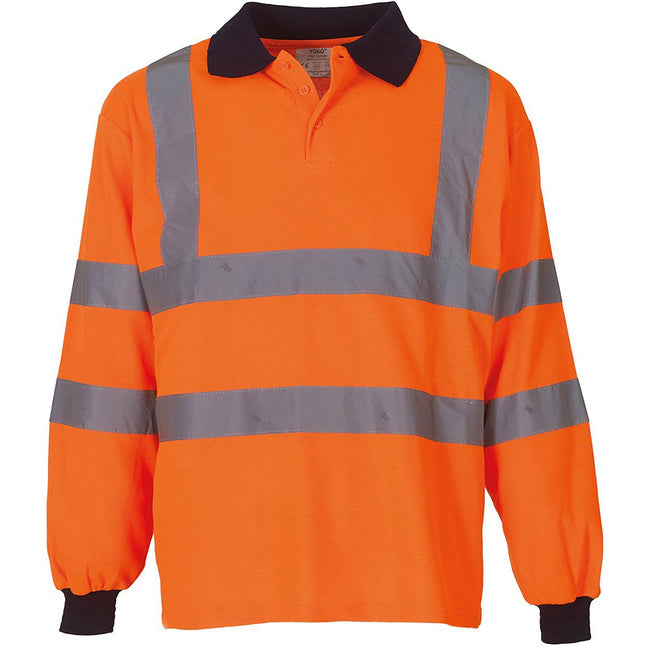 Hi Vis Orange - Front - Yoko Ladies-Womens Hi-Vis Long Sleeve Polo Shirt (Pack of 2)