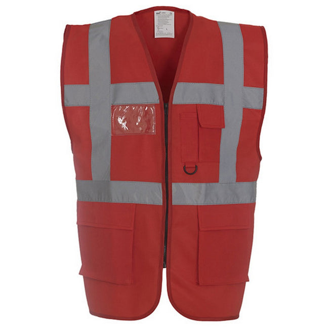 Red - Back - Yoko Hi-Vis Premium Executive-Manager Waistcoat - Jacket (Pack of 2)