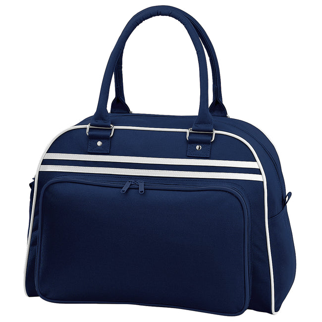 French Navy-White - Front - Bagbase Retro Bowling Bag (23 Litres) (Pack of 2)