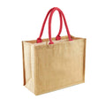 Natural-Bright Red - Back - Westford Mill Classic Jute Shopper Bag (21 Litres) (Pack of 2)