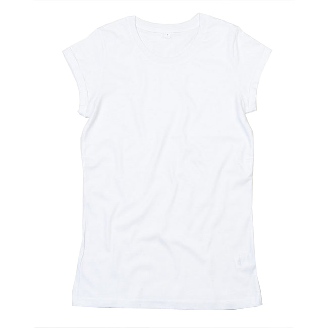White - Front - Mantis Womens-Ladies Roll Sleeve Tee