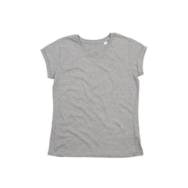 Heather Grey Melange - Front - Mantis Womens-Ladies Roll Sleeve Tee