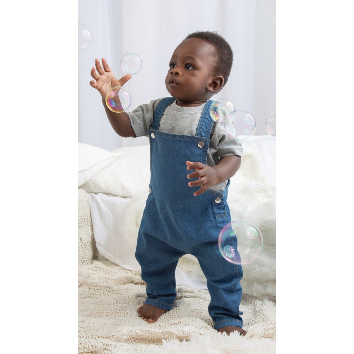 Denim Blue - Back - Babybugz Baby Rocks Denim Dungarees