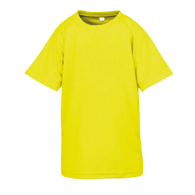 Fluorescent Yellow - Front - Spiro Impact Childrens-Kids Junior Performance Aircool T-Shirt