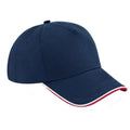 French Navy-Classic Red-White - Front - Beechfield Adults Unisex Authentic 5 Panel Piped Peak Cap