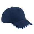 French Navy-Bright Royal-White - Front - Beechfield Adults Unisex Authentic 5 Panel Piped Peak Cap