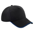 Black-Bright Royal - Front - Beechfield Adults Unisex Authentic 5 Panel Piped Peak Cap
