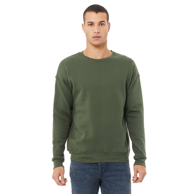 Military Green - Front - Bella + Canvas Unisex Adult Fleece Drop Shoulder Sweatshirt