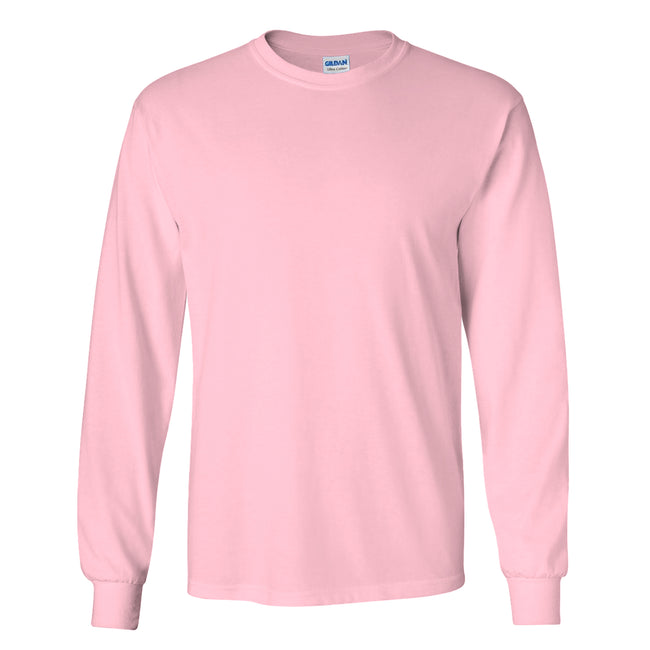 Light Pink - Front - Gildan Mens Plain Crew Neck Ultra Cotton Long Sleeve T-Shirt