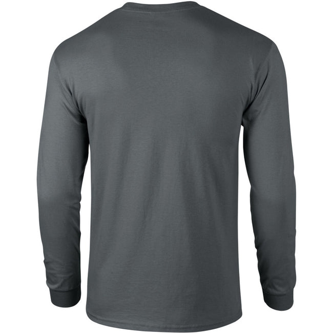 Charcoal - Back - Gildan Mens Plain Crew Neck Ultra Cotton Long Sleeve T-Shirt