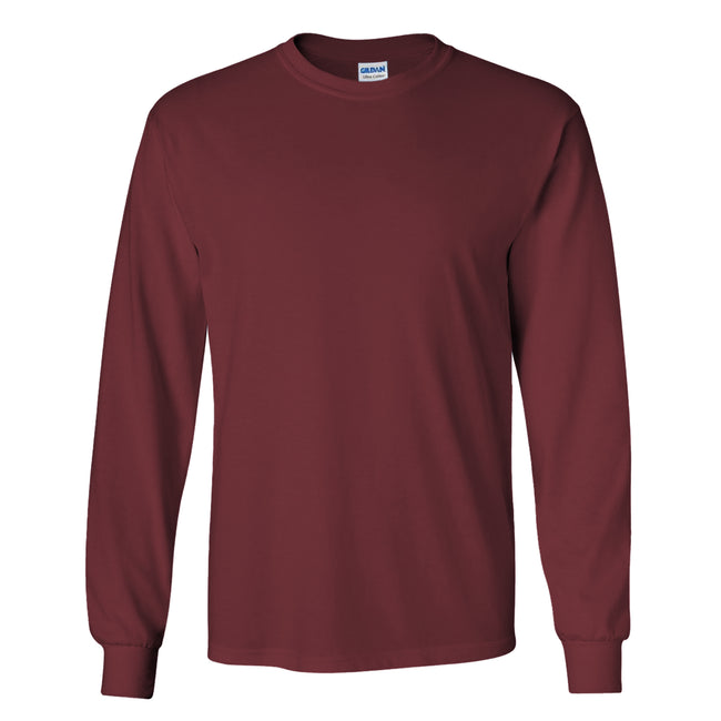 Maroon - Front - Gildan Mens Plain Crew Neck Ultra Cotton Long Sleeve T-Shirt