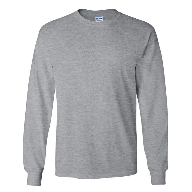 Sport Grey - Front - Gildan Mens Plain Crew Neck Ultra Cotton Long Sleeve T-Shirt
