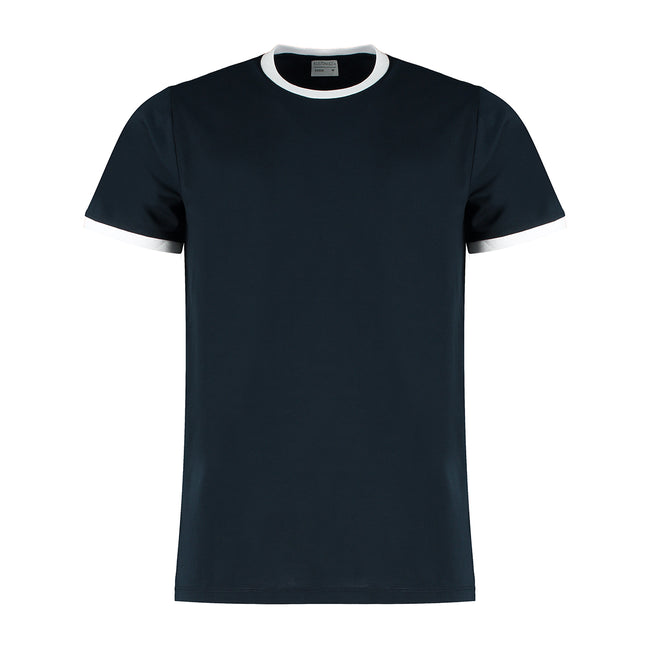 Navy-White - Front - Kustom Kit Mens Ringer T-Shirt