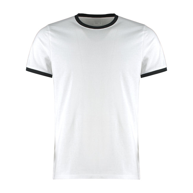 White-Black - Front - Kustom Kit Mens Ringer T-Shirt