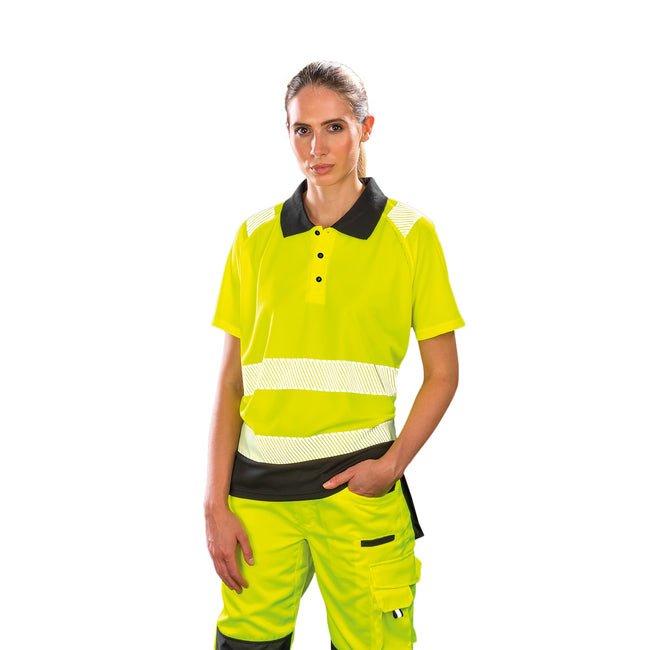 Fluorescent Yellow - Back - Result Genuine Recycled Womens-Ladies Safety Polo Shirt