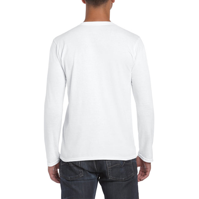 White - Side - Gildan Mens Soft Style Long Sleeve T-Shirt