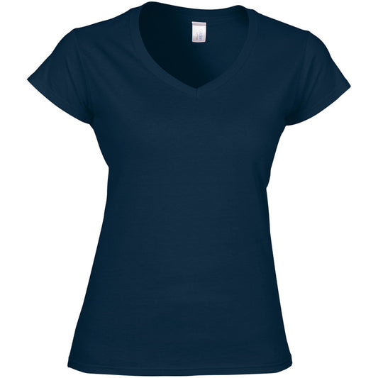 Navy - Front - Gildan Womens-Ladies Soft V Neck T-Shirt