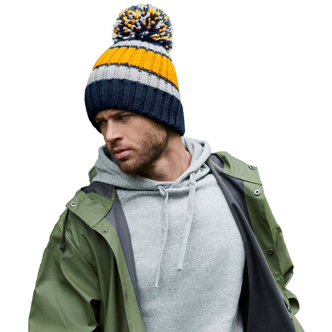 Dijon-Blue - Side - Beechfield Hygge Striped Beanie