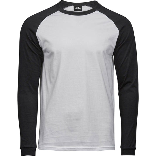 White-Black - Front - Tee Jays Mens Long-Sleeved Baseball T-Shirt