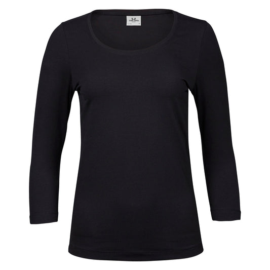 Black - Front - Tee Jays Womens-Ladies Stretch 3-4 Sleeve T-Shirt