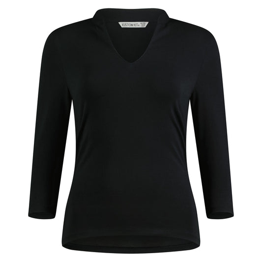 Black - Front - Kustom Kit Womens-Ladies Mandarin Collar Regular Top