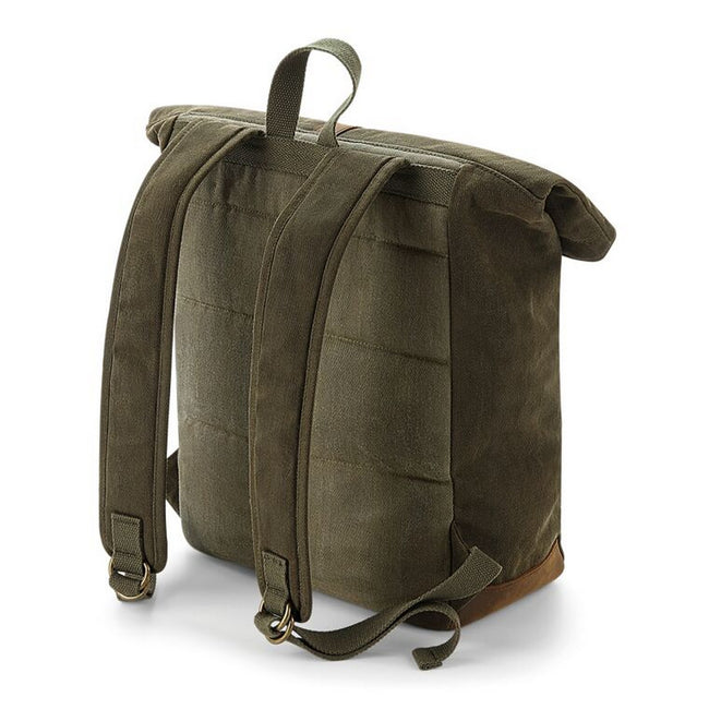 Olive Green - Back - Quadra Heritage Leather Accents Backpack